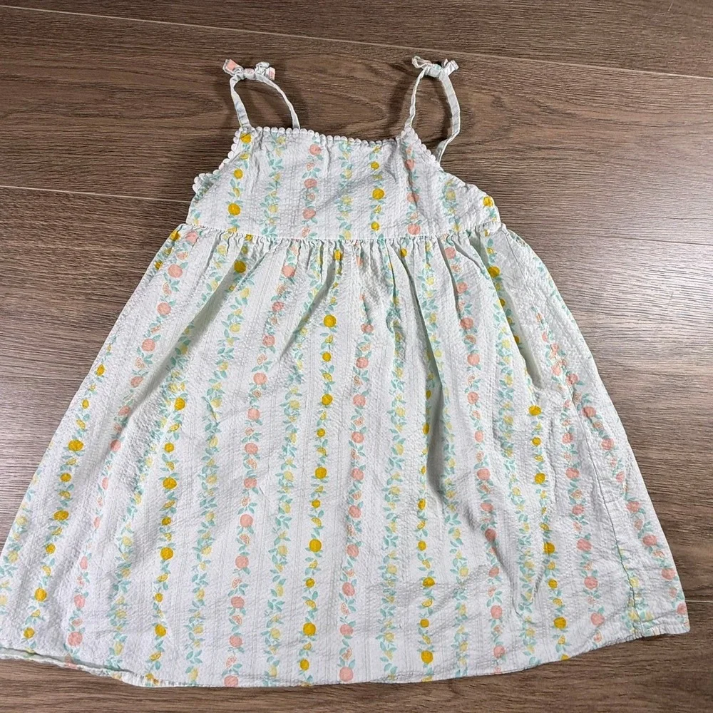 Janie and Jack Girls White Seersucker Citrus Printed Dress Size 8 Summer Preppy